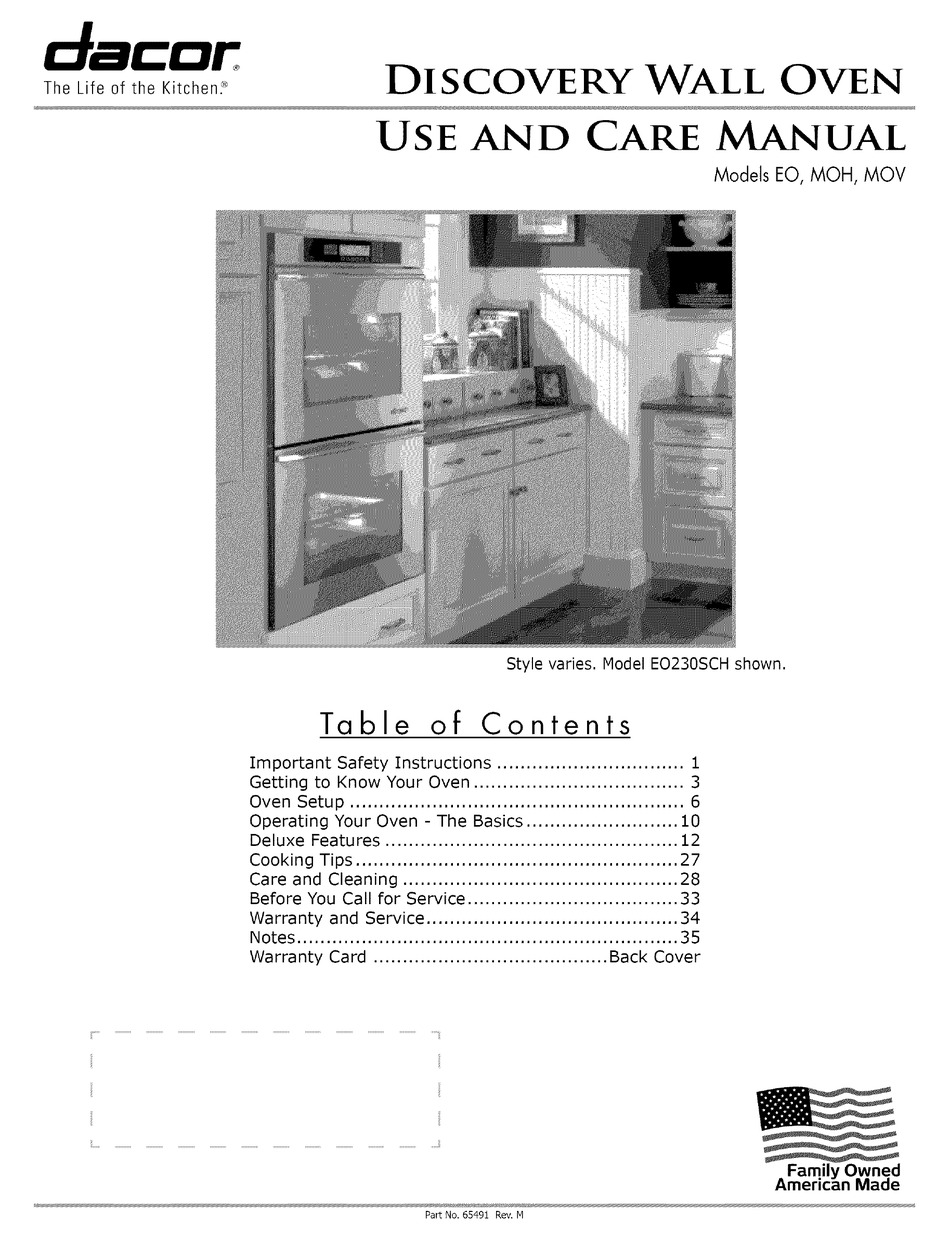 DACOR EO USE AND CARE MANUAL Pdf Download ManualsLib