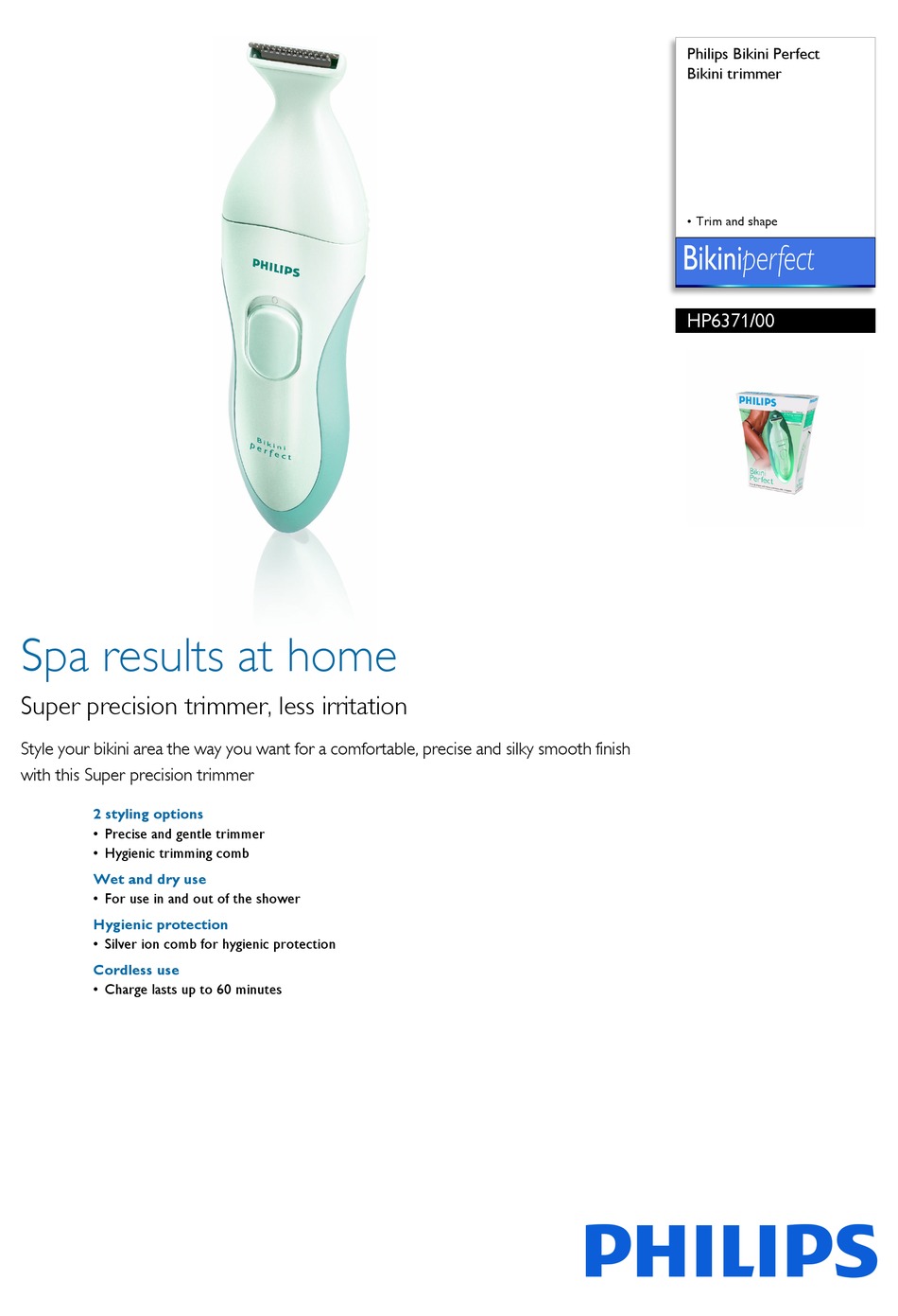 PHILIPS BIKINIPERFECT HP6371/00 SPECIFICATIONS Pdf Download ManualsLib