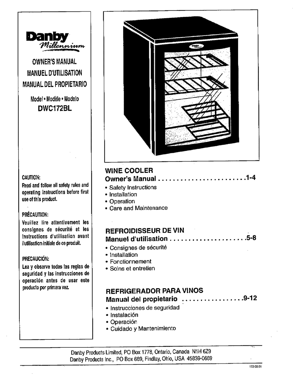 Danby Millenium Dwc172bl Owner S Manual Pdf Download Manualslib
