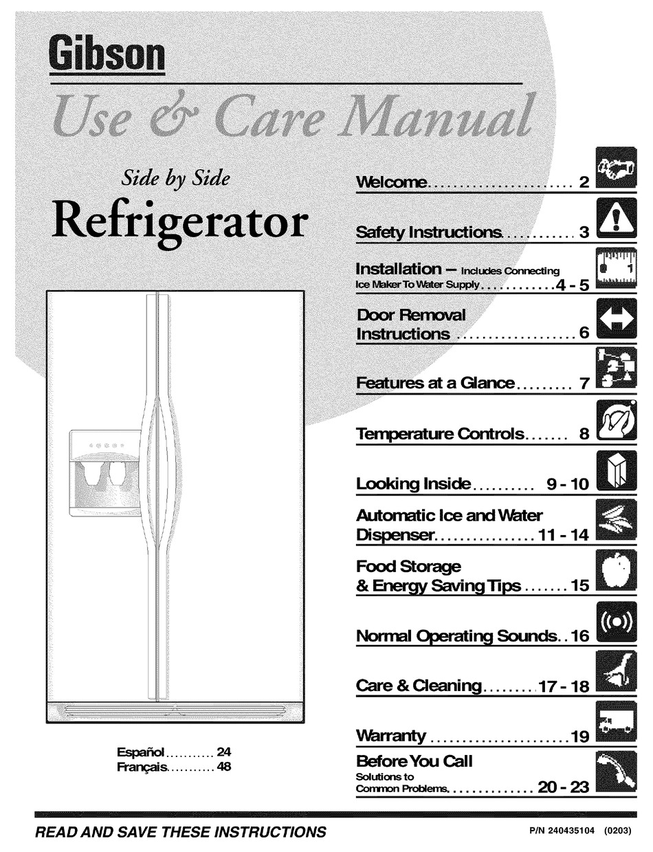 GIBSON GRS26F5AW4 USE & CARE MANUAL Pdf Download | ManualsLib