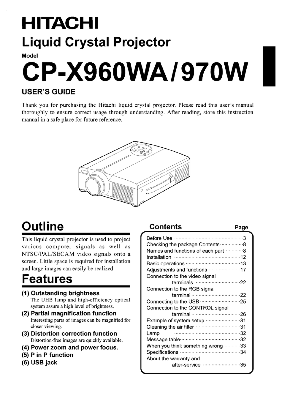 HITACHI CPX970W USER MANUAL Pdf Download ManualsLib