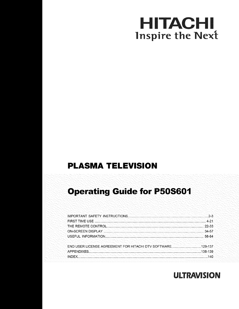 Hitachi P50s601 Operating Manual Pdf Download Manualslib