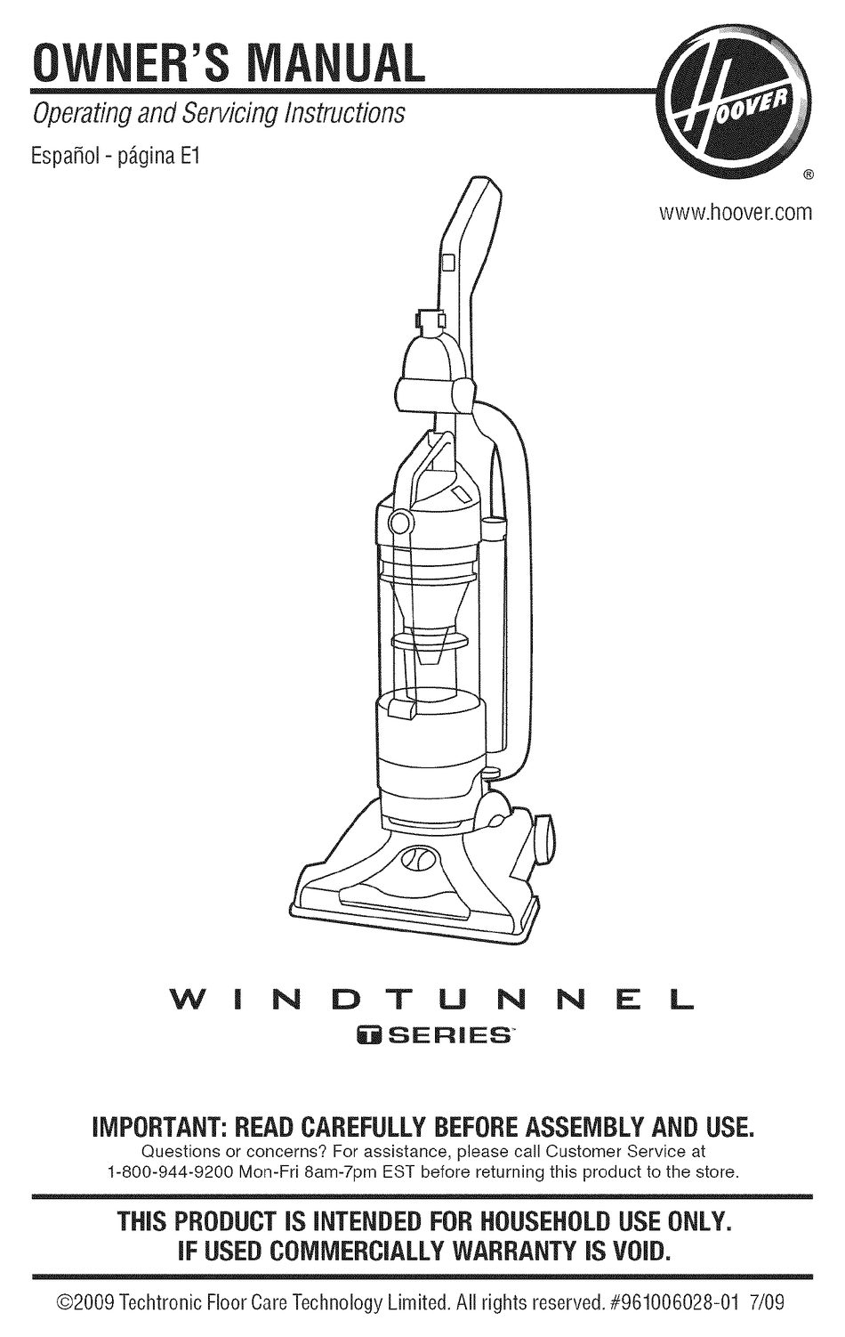 hoover windtunnel t series paws manual