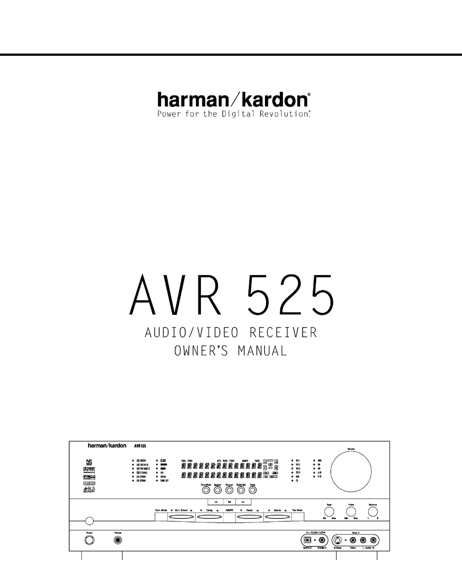 HARMAN KARDON AVR 525 OWNER'S MANUAL 