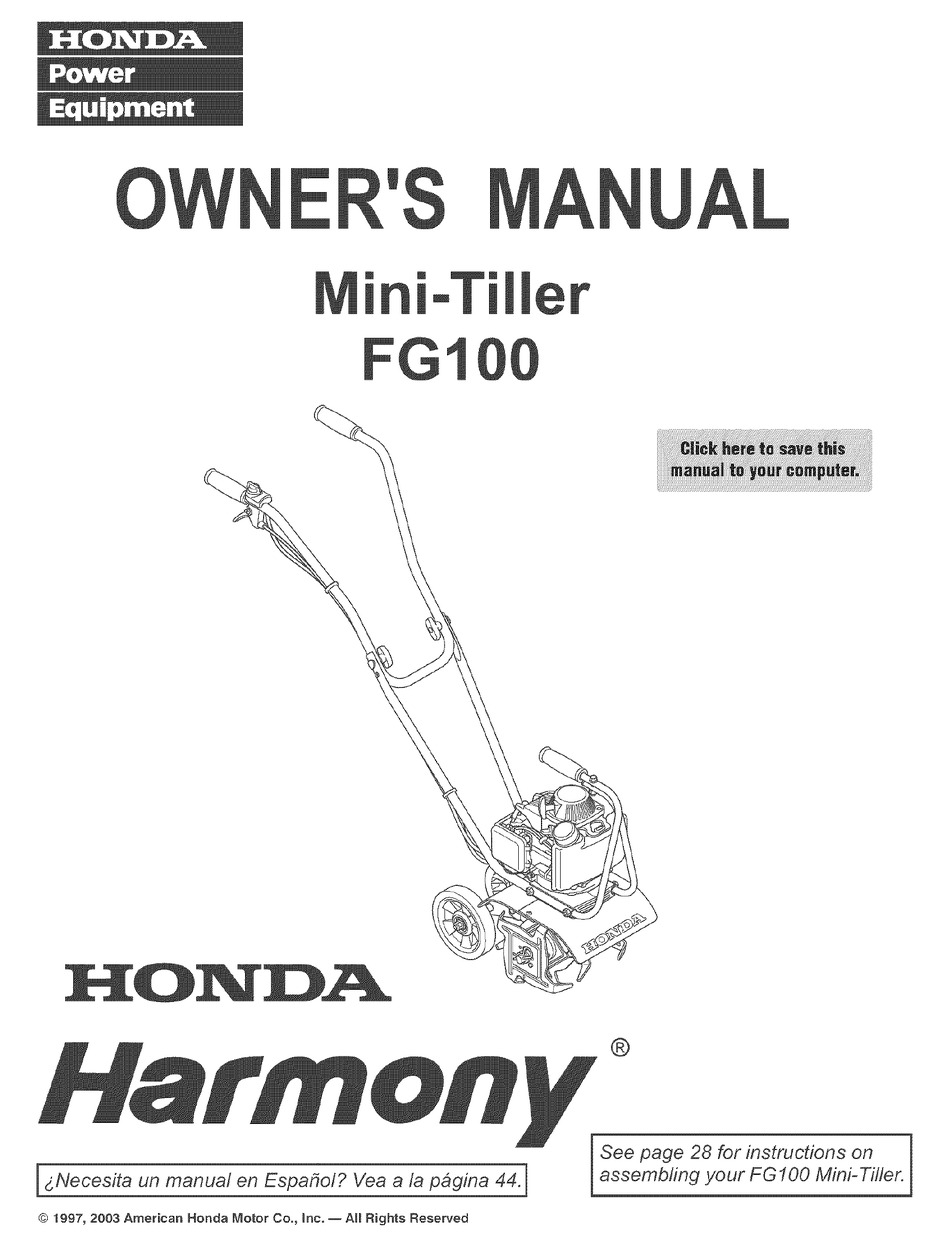 HONDA HARMONY FG100 OWNER'S MANUAL Pdf Download ManualsLib