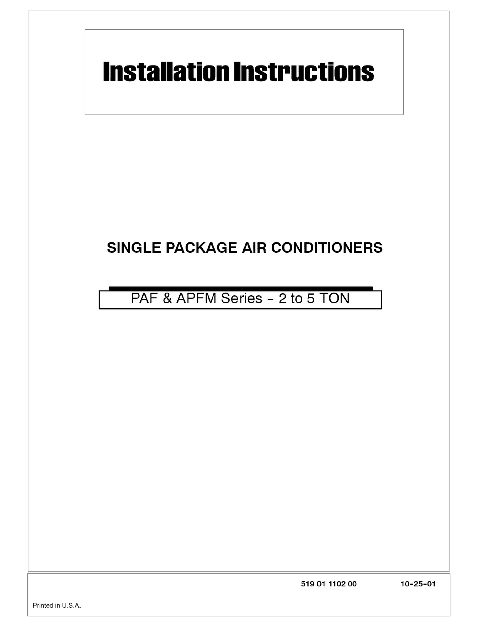 ICP PAF SERIES INSTALLATION INSTRUCTIONS MANUAL Pdf Download | ManualsLib