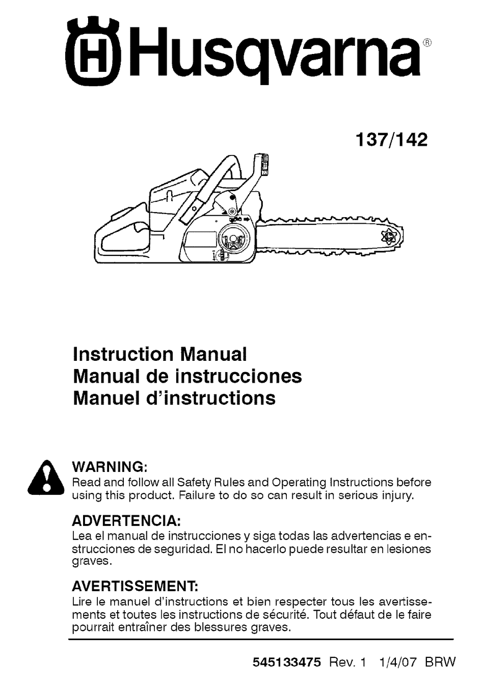 HUSQVARNA 137 INSTRUCTION MANUAL Pdf Download | ManualsLib