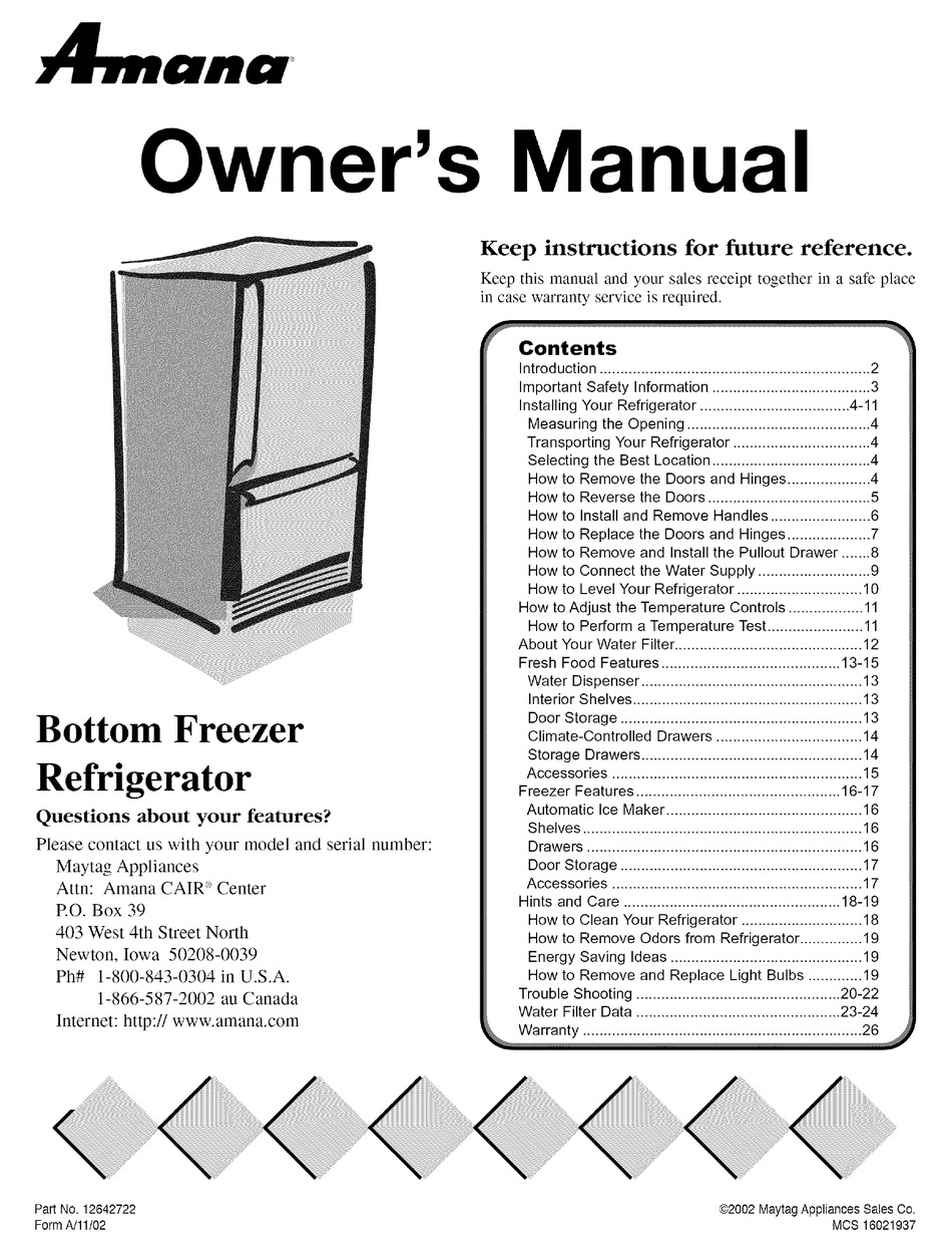 AMANA ARB2217CSR OWNER'S MANUAL Pdf Download | ManualsLib