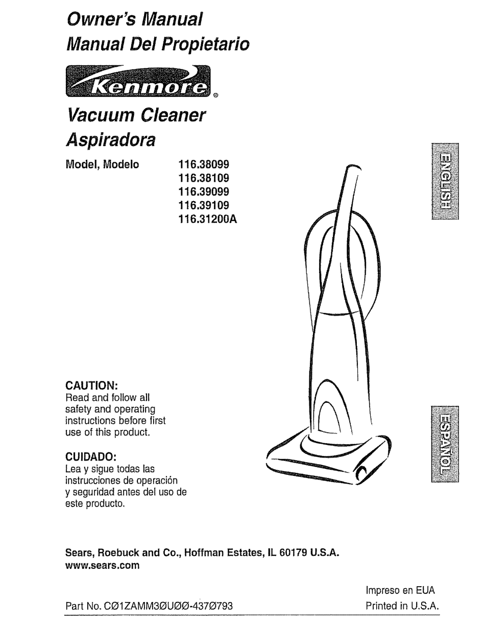 KENMORE 116.38099 OWNER'S MANUAL Pdf Download | ManualsLib