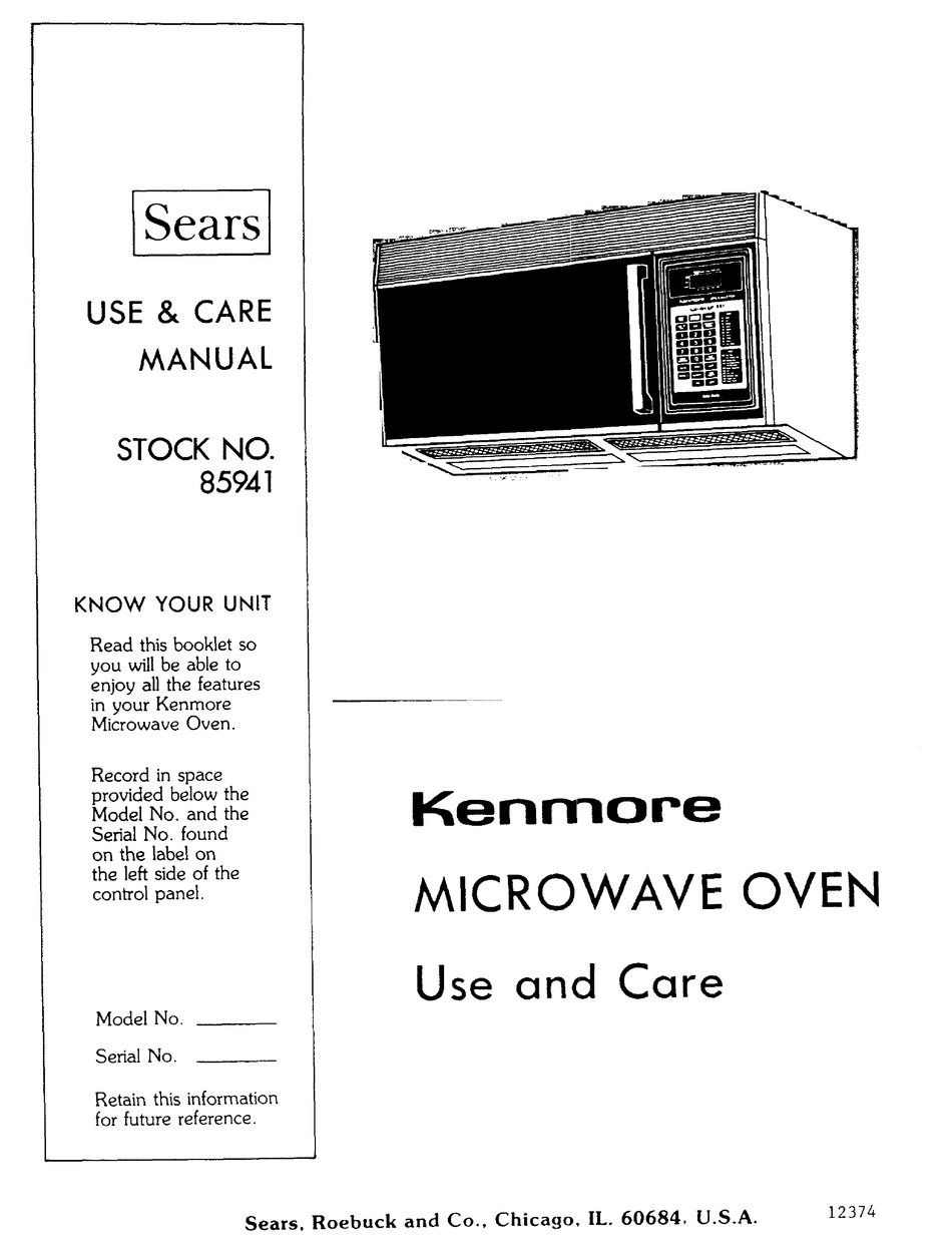 Kenmore Microwave Oven. No 88951 Manual. 1984 