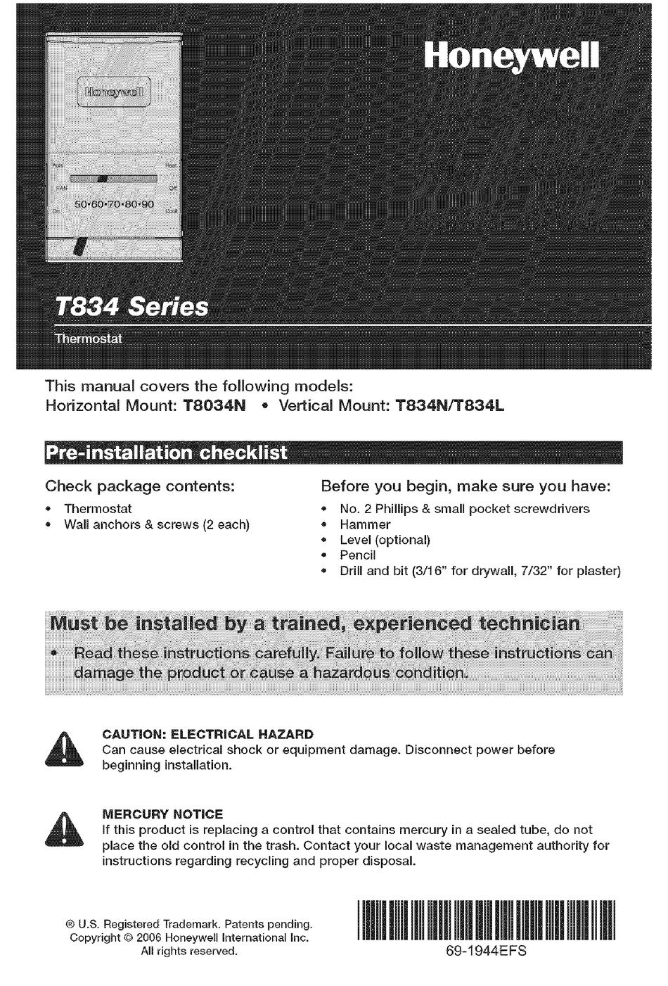 Manual del propietario del termostato Honeywell Home T834 Series
