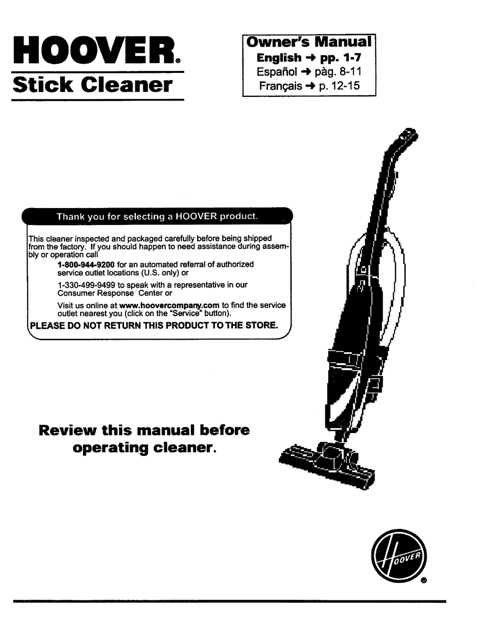 Hoover Stick Cleaner Owner's Manual Pdf Download 