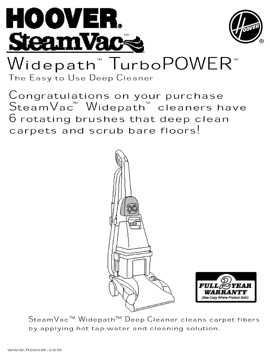 HOOVER WIDEPATH TURBOPOWER OWNER'S MANUAL Pdf Download ManualsLib