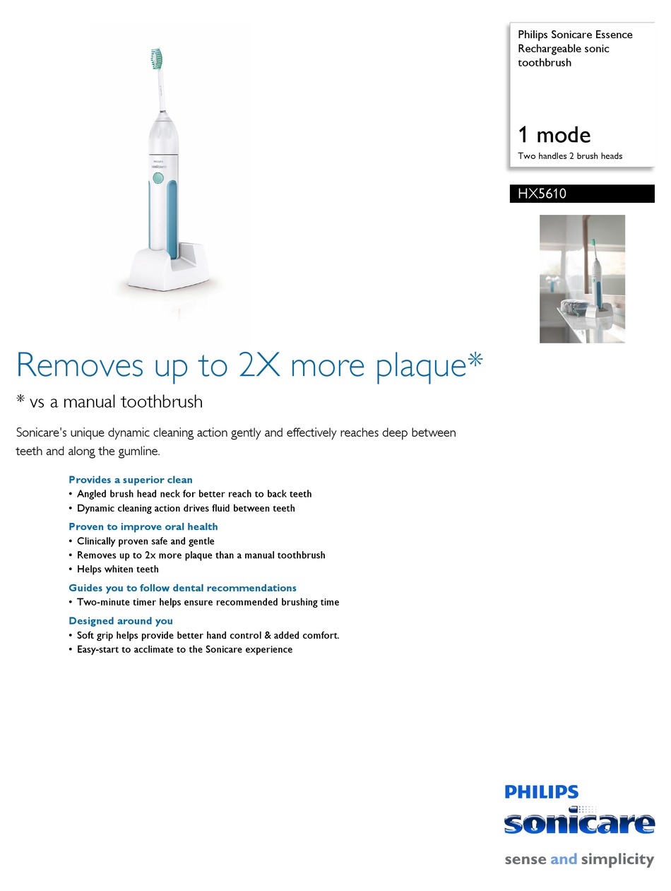 PHILIPS SONICARE ESSENCE HX5610 INSTRUCTION SHEET Pdf