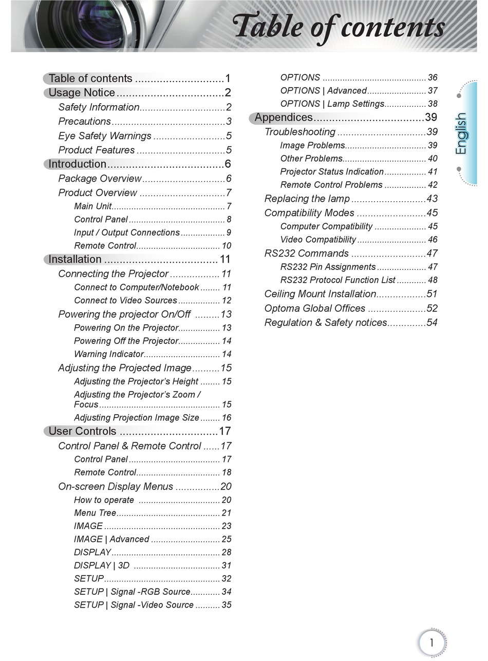 OPTOMA PROJECTOR WITH LENS CAP USER MANUAL Pdf Download ManualsLib