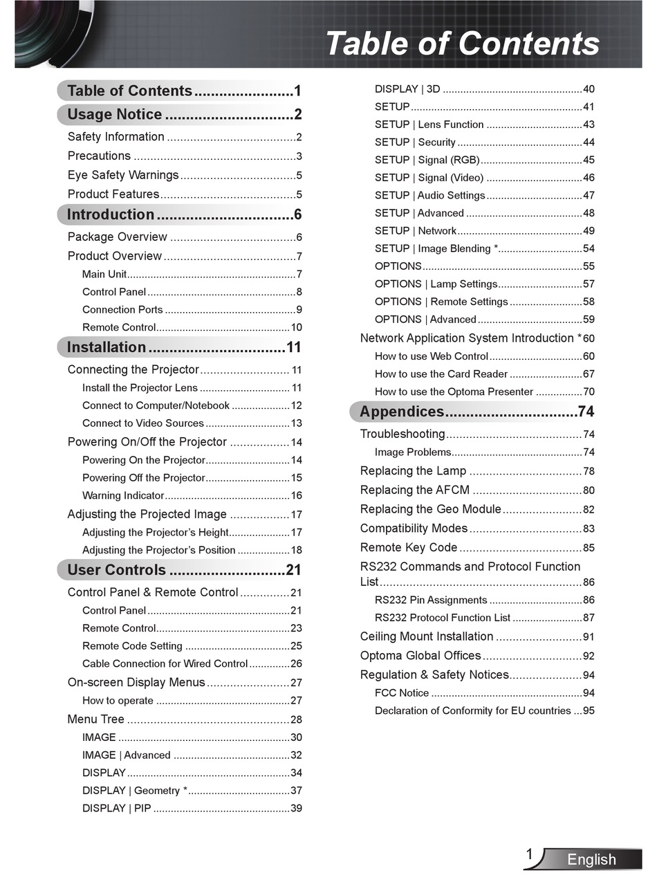 OPTOMA PROJECTOR WITH LENS COVER USER MANUAL Pdf Download ManualsLib