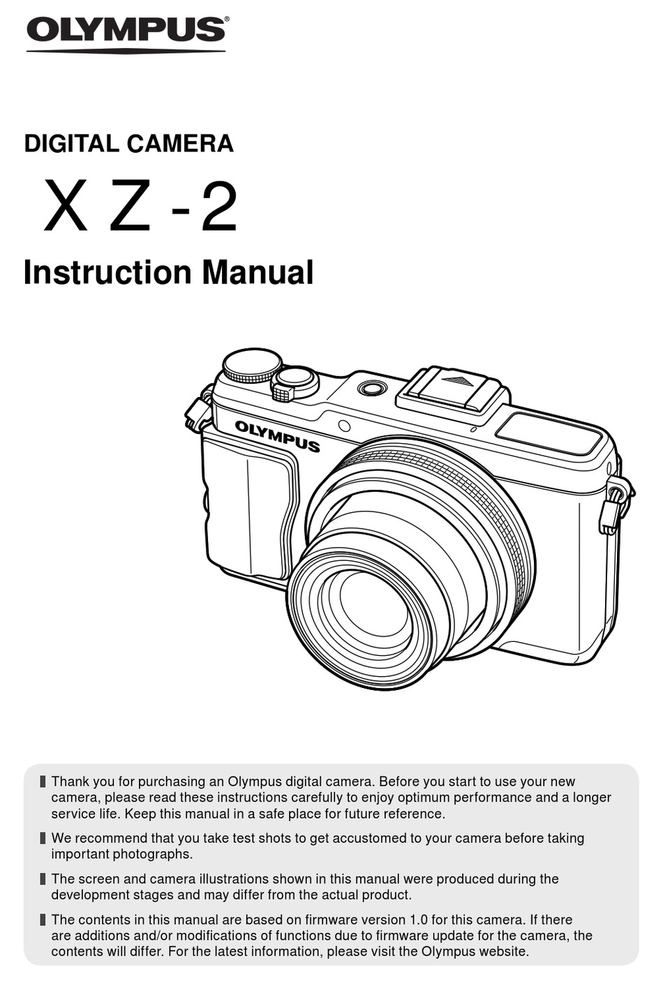 Olympus XZ-2  Digital Camera User Guide Instruction  Manual 