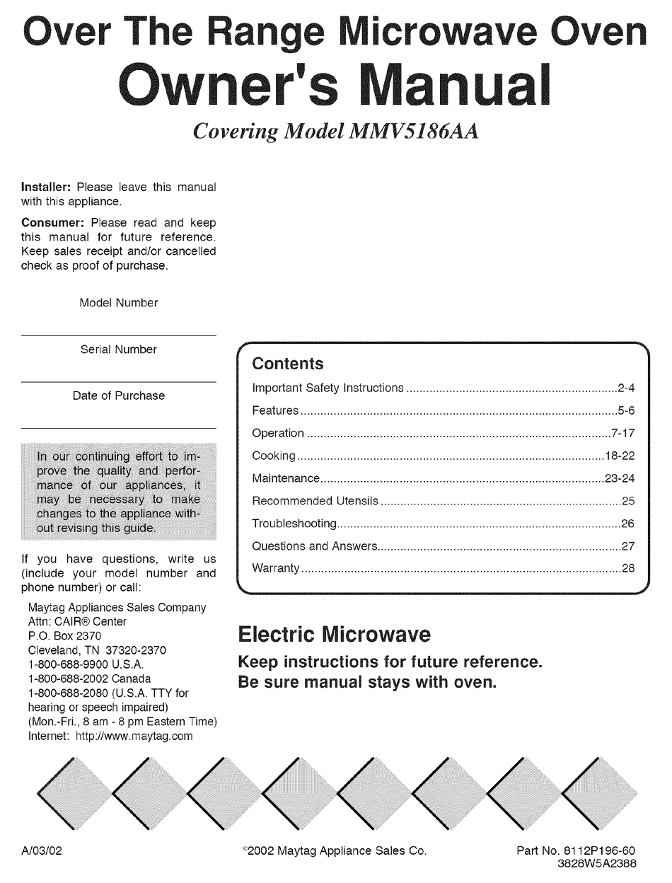 Maytag : MMV5165BAW Microwave