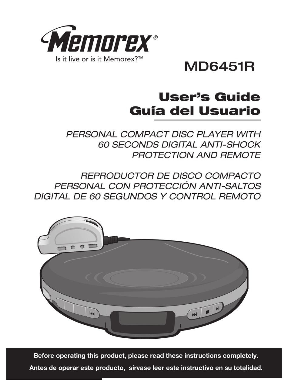 MEMOREX MD6451BLK - PERSONAL CD PLAYER USER MANUAL Pdf Download