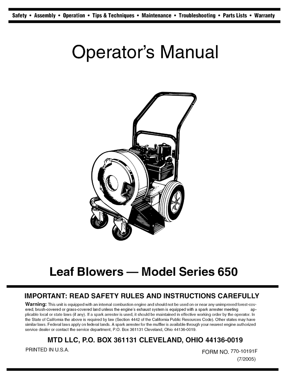 MTD 650 SERIES OPERATOR S MANUAL Pdf Download ManualsLib