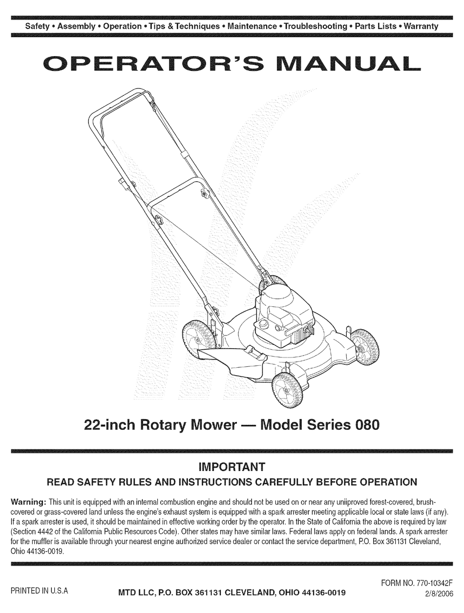MTD 080 SERIES OPERATOR