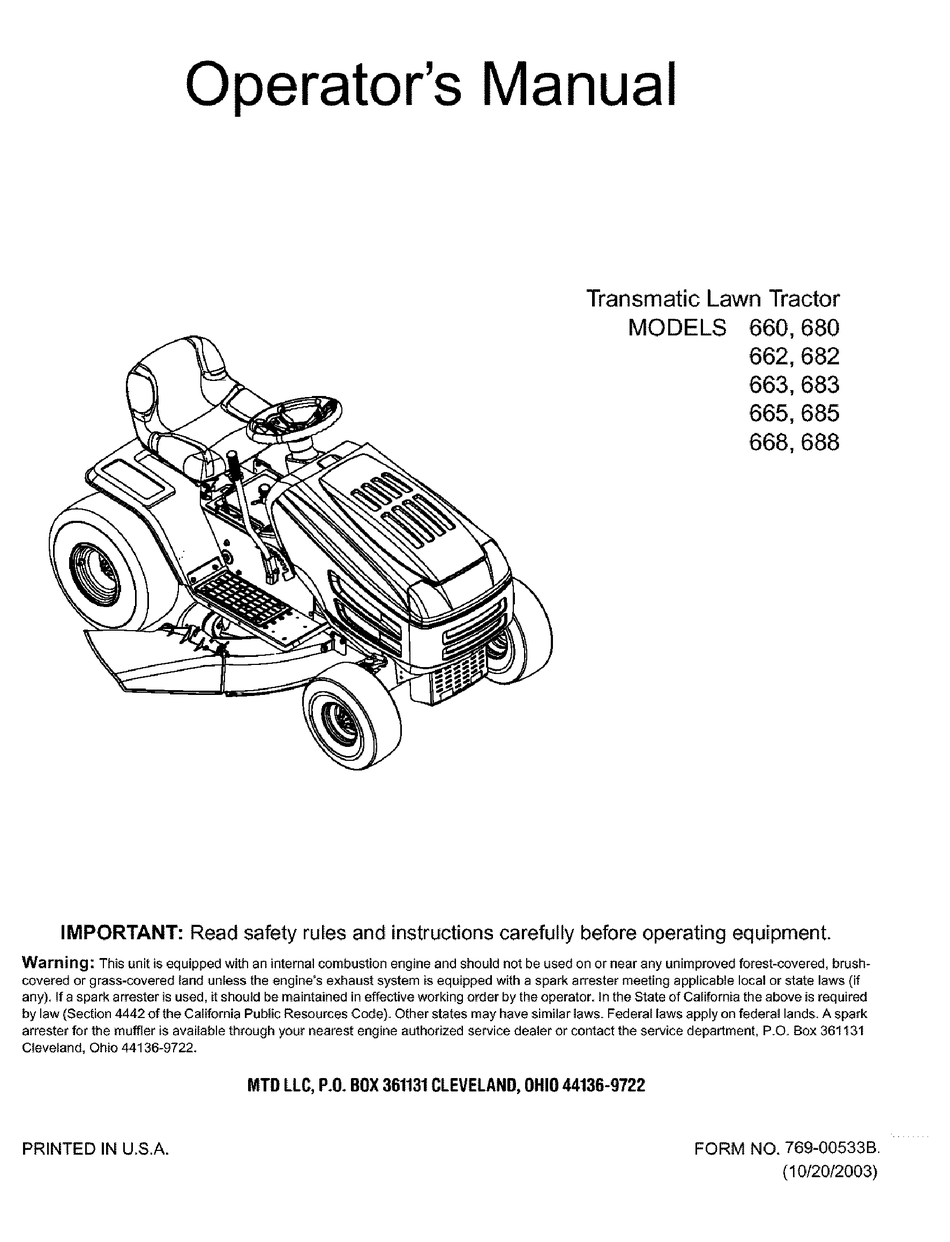 MTD 663 OPERATOR'S MANUAL Pdf Download | ManualsLib