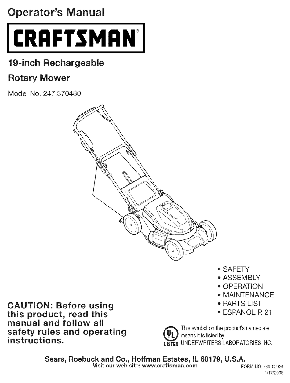 CRAFTSMAN 247.370480 OPERATOR'S MANUAL Pdf Download | ManualsLib