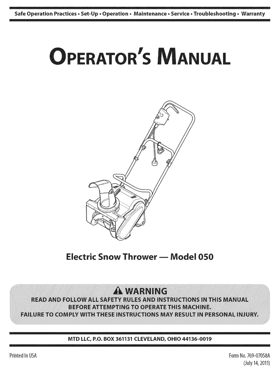 MTD 31A-050-706 OPERATOR'S MANUAL Pdf Download | ManualsLib