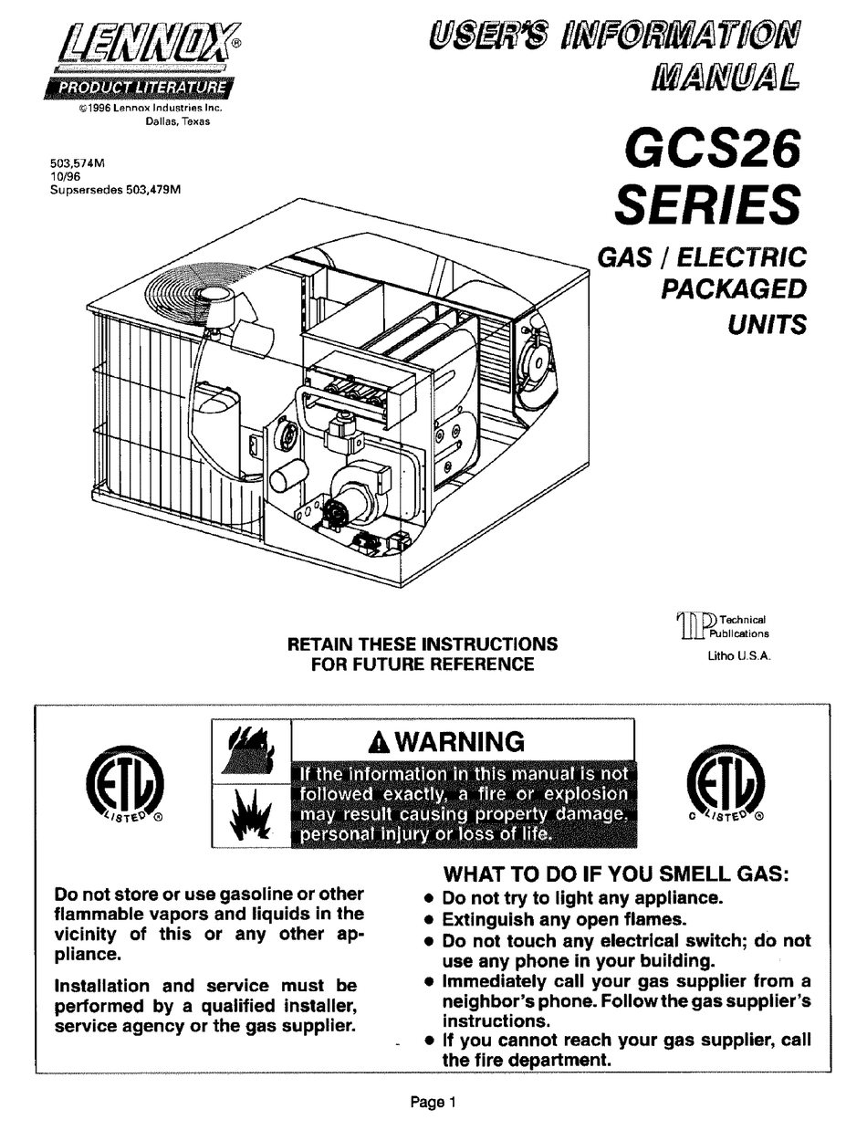 LENNOX GCS26 SERIES USER