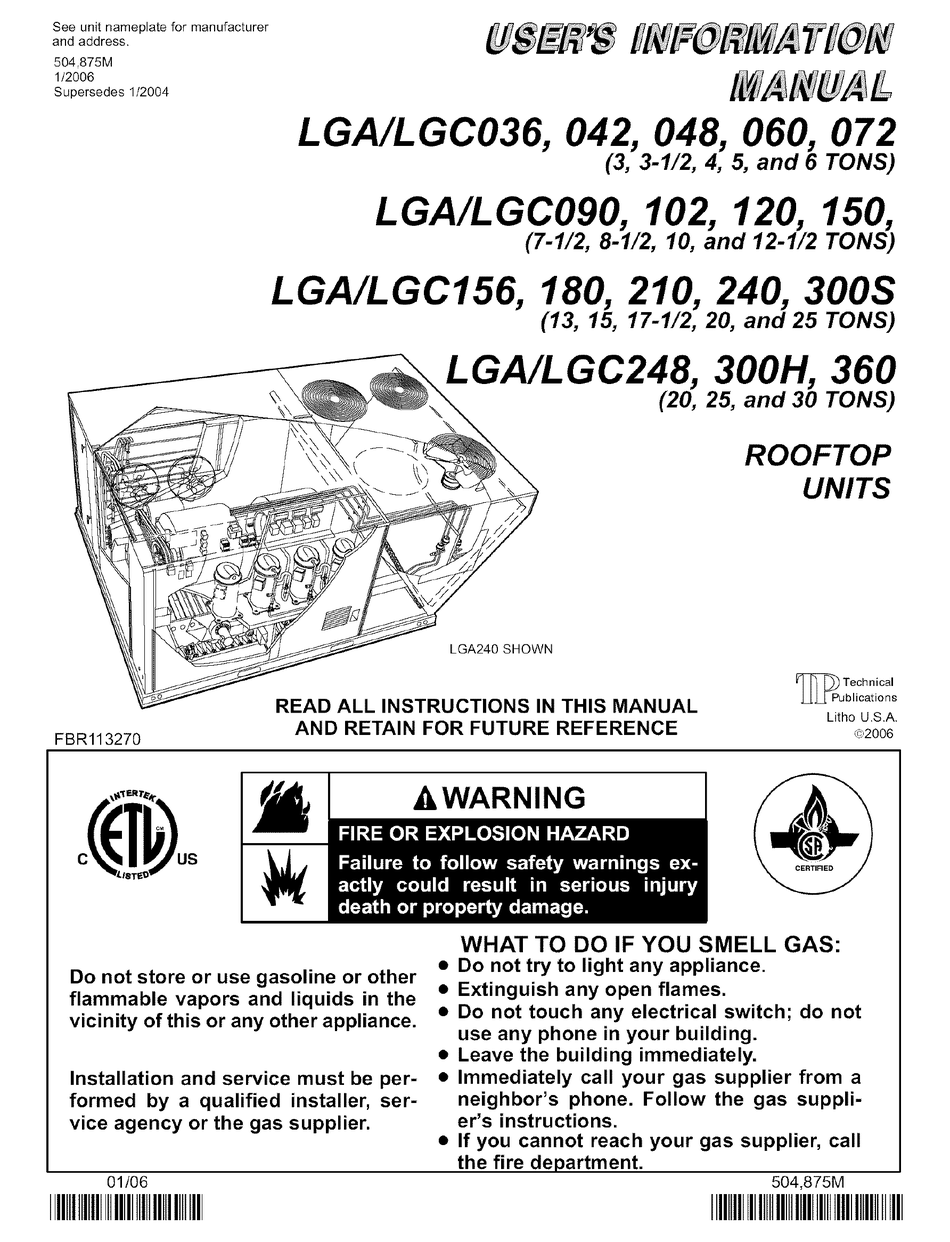 LENNOX LGA090 USER'S INFORMATION MANUAL Pdf Download | ManualsLib