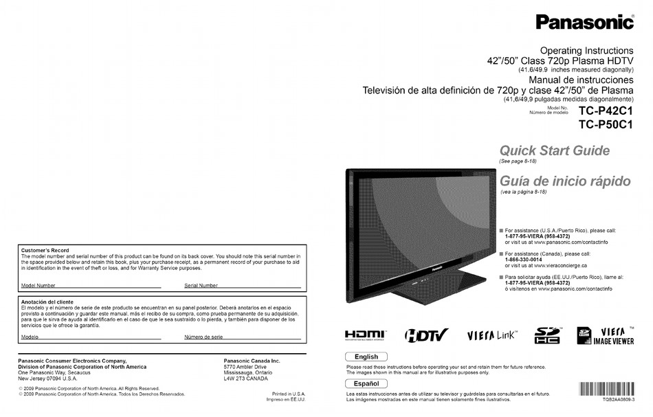 Panasonic Tc P50c1 Operating Instructions Manual Pdf Download Manualslib