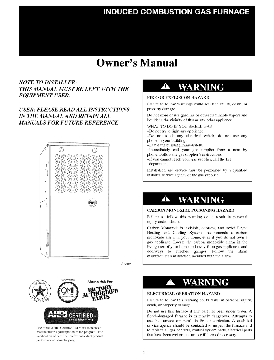 PAYNE PG8M OWNER'S MANUAL Pdf Download | ManualsLib