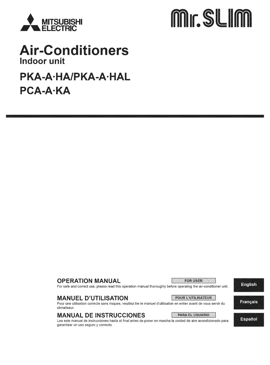 MITSUBISHI MR.SLIM PKAA18HA OPERATION MANUAL Pdf Download ManualsLib