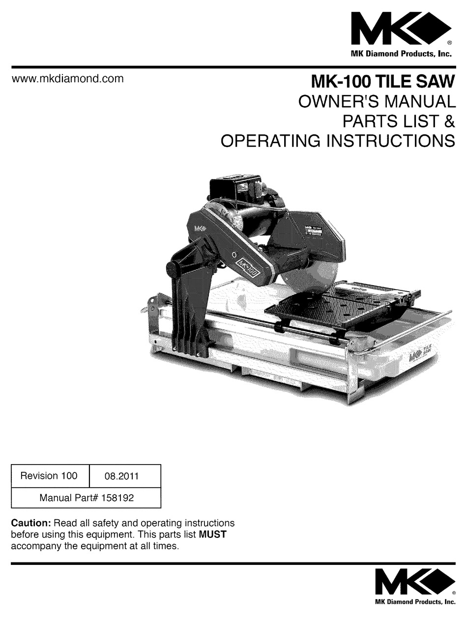 Mk Diamond Products Mk 100 Owners Manual Pdf Download Manualslib