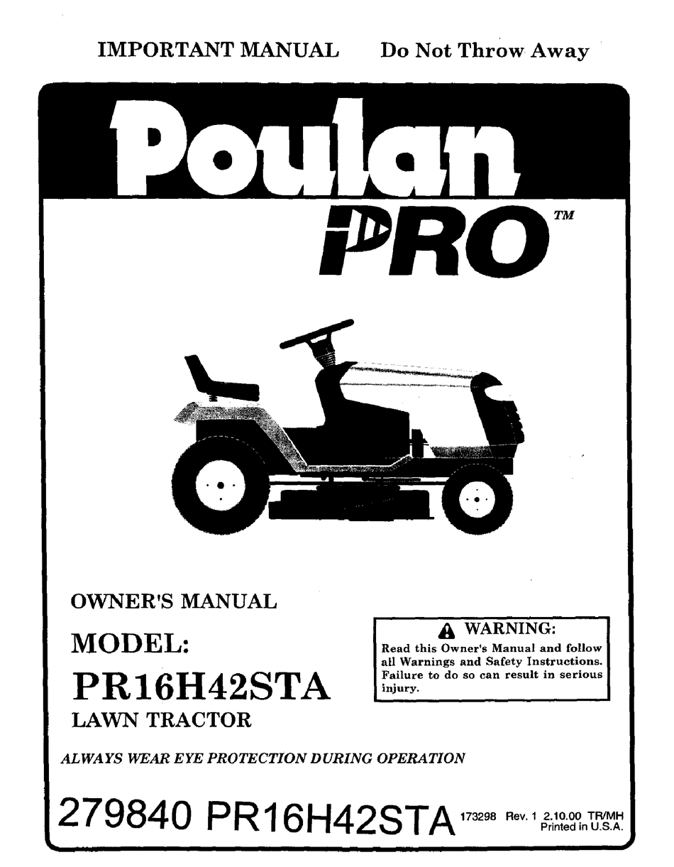 Poulan pro lawn mower shop owner's manual