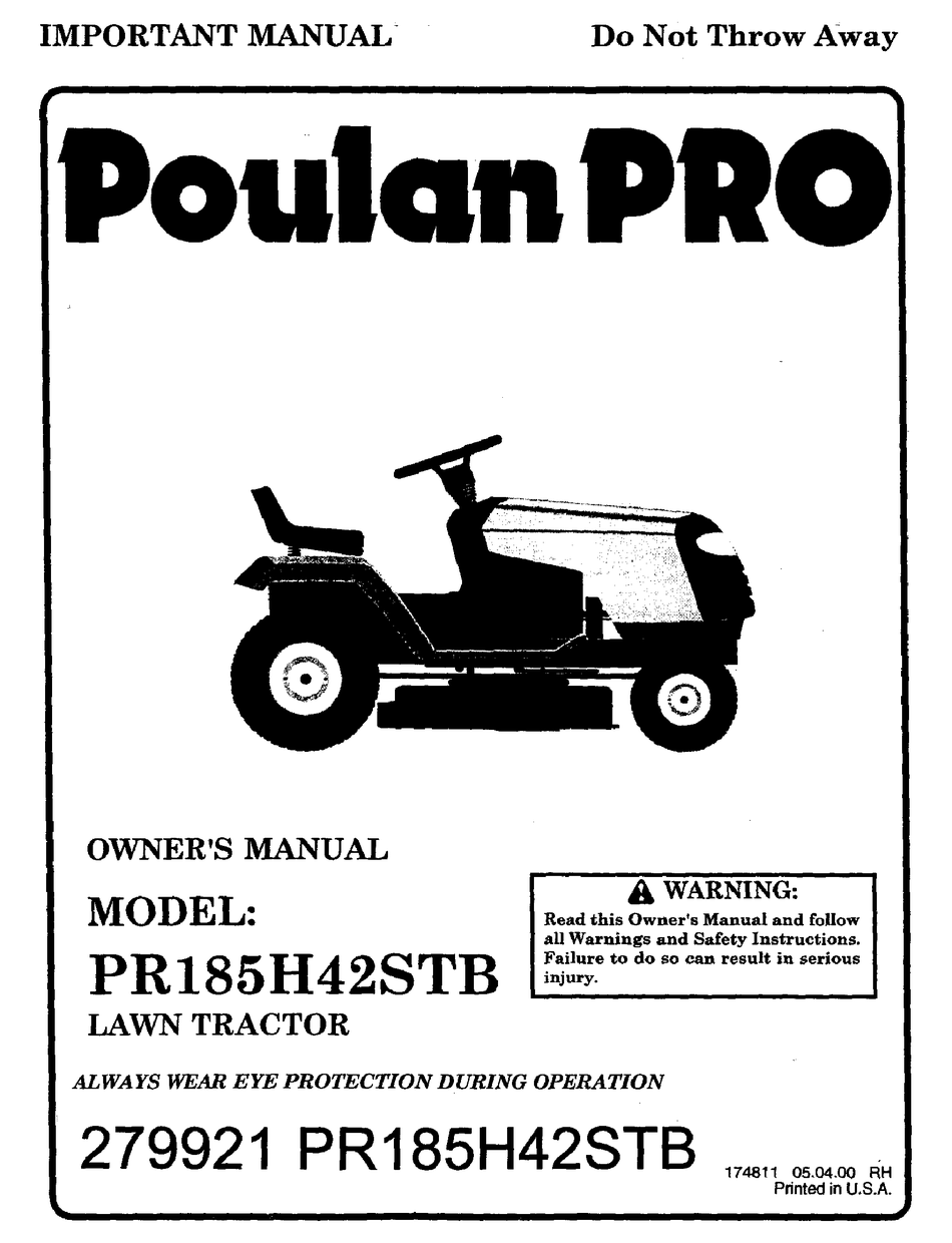 POULAN PRO PR185H42STB OWNER'S MANUAL Pdf Download | ManualsLib