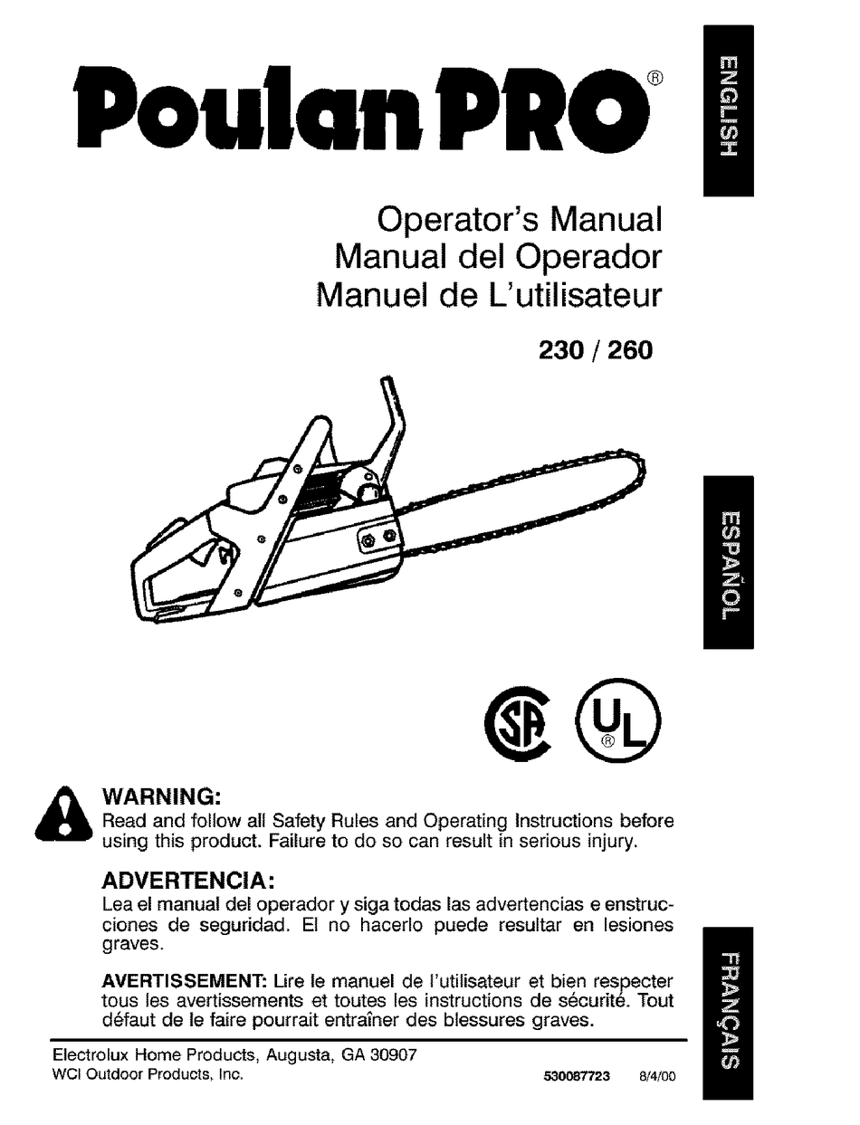 POULAN PRO 260 OPERATOR'S MANUAL Pdf Download | ManualsLib
