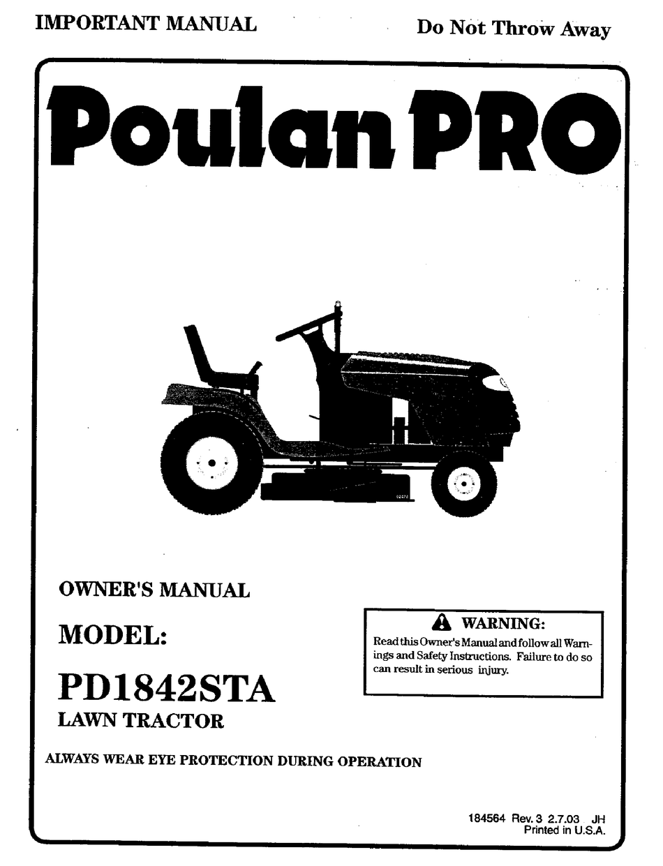 Poulan pro 42 2025 riding mower manual