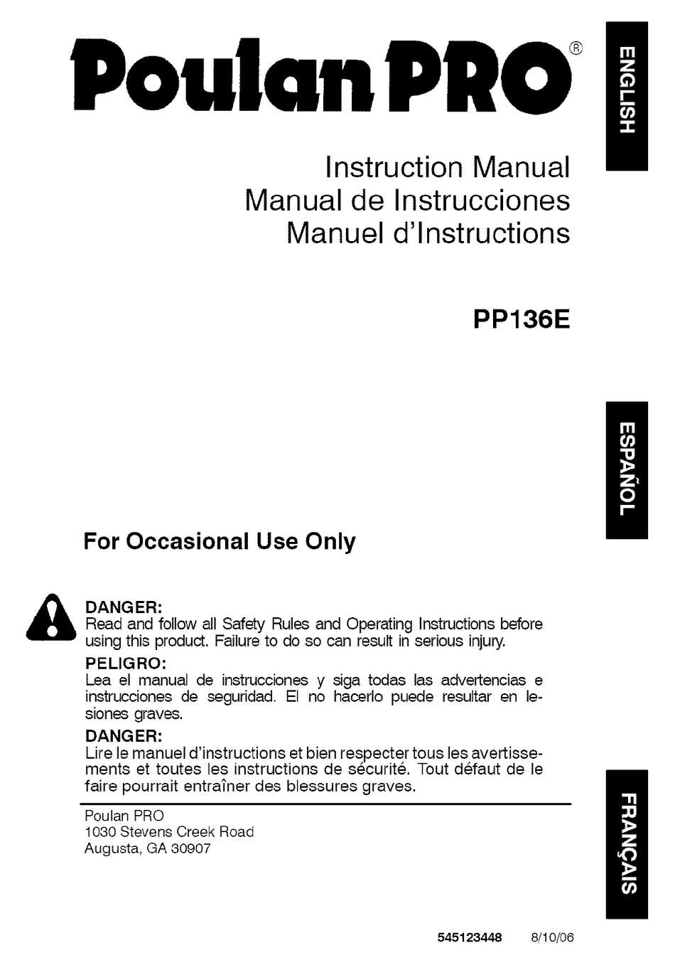 POULAN PRO PP136E INSTRUCTION MANUAL Pdf Download | ManualsLib