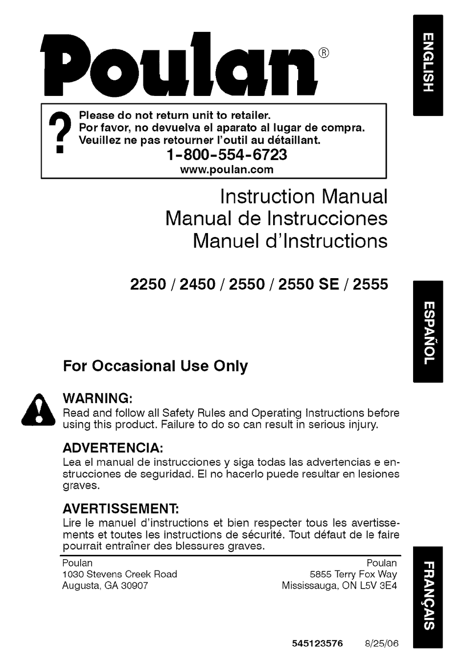 POULAN PRO 2550 INSTRUCTION MANUAL Pdf Download | ManualsLib