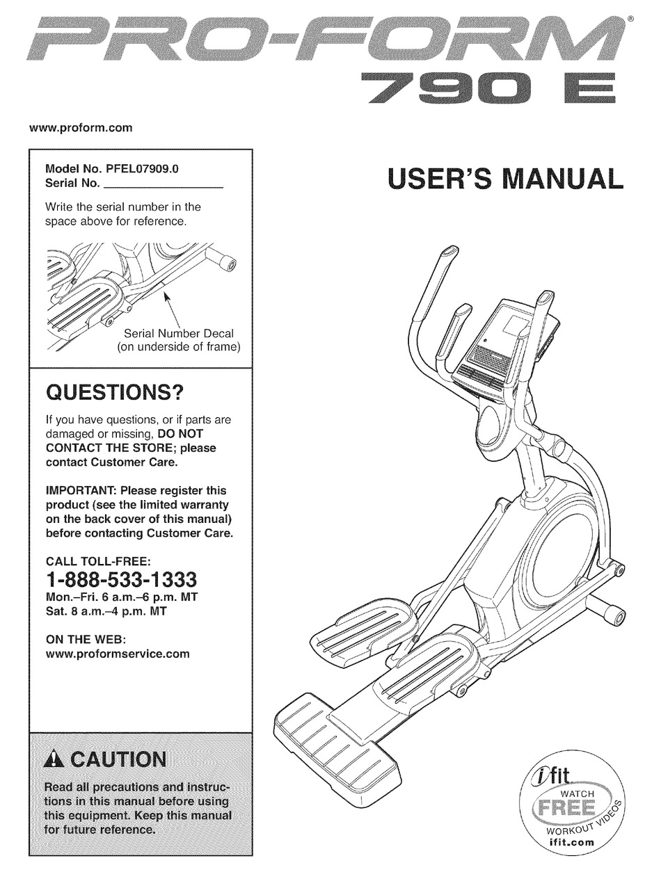 PROFORM 790 E USER MANUAL Pdf Download | ManualsLib