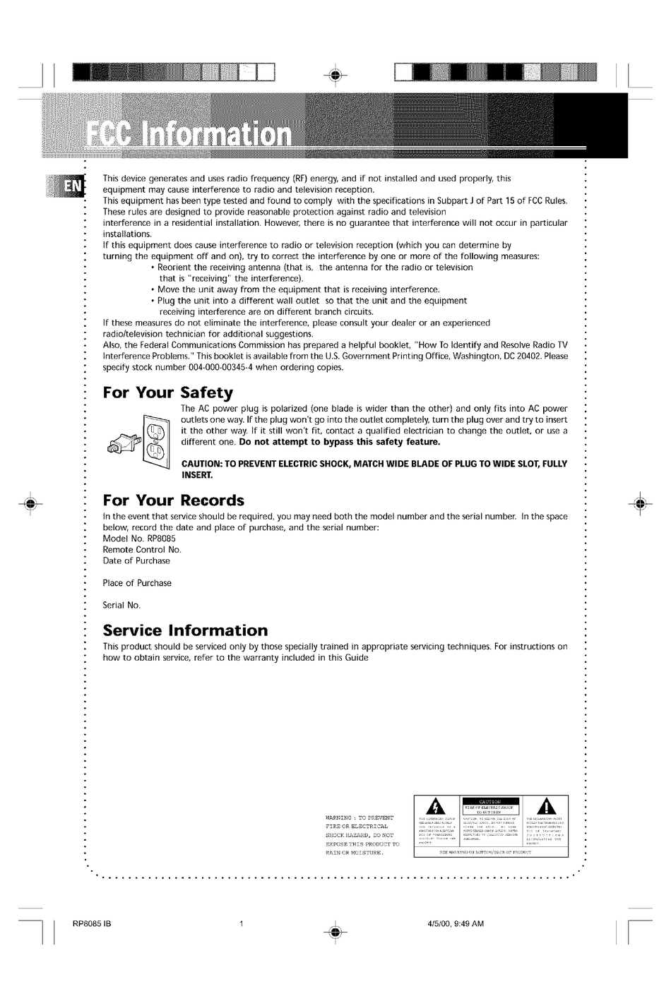 RCA RP8085 USER MANUAL Pdf Download | ManualsLib