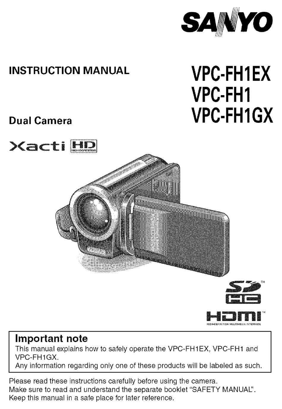 SANYO XACTI VPC-FH1 INSTRUCTION MANUAL Pdf Download | ManualsLib