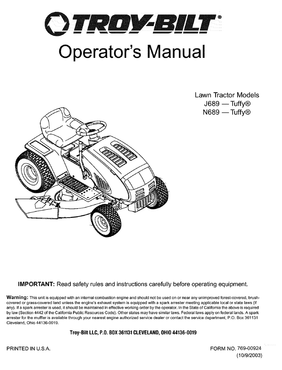 TROY-BILT TUFFY J689 OPERATOR'S MANUAL Pdf Download | ManualsLib