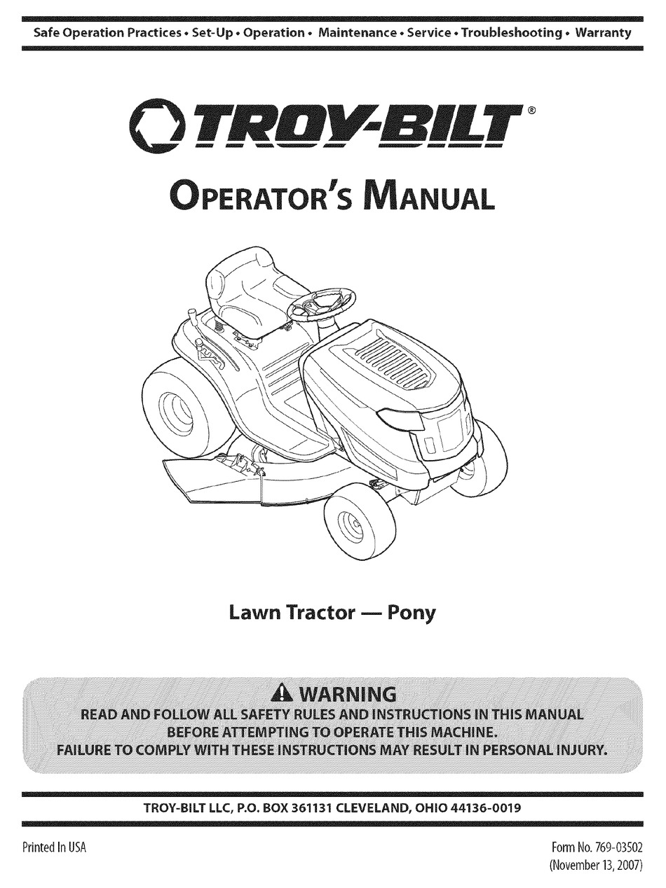 TROYBILT PONY OPERATOR'S MANUAL Pdf Download ManualsLib