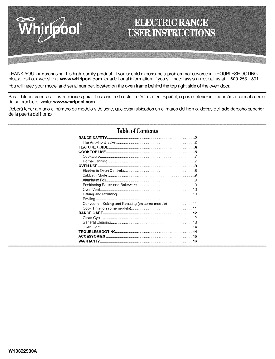 WHIRLPOOL WFE540H0AW0 USER INSTRUCTIONS Pdf Download | ManualsLib