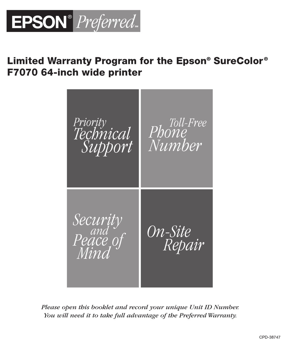 EPSON SURECOLOR F7070 LIMITED WARRANTY Pdf Download ManualsLib