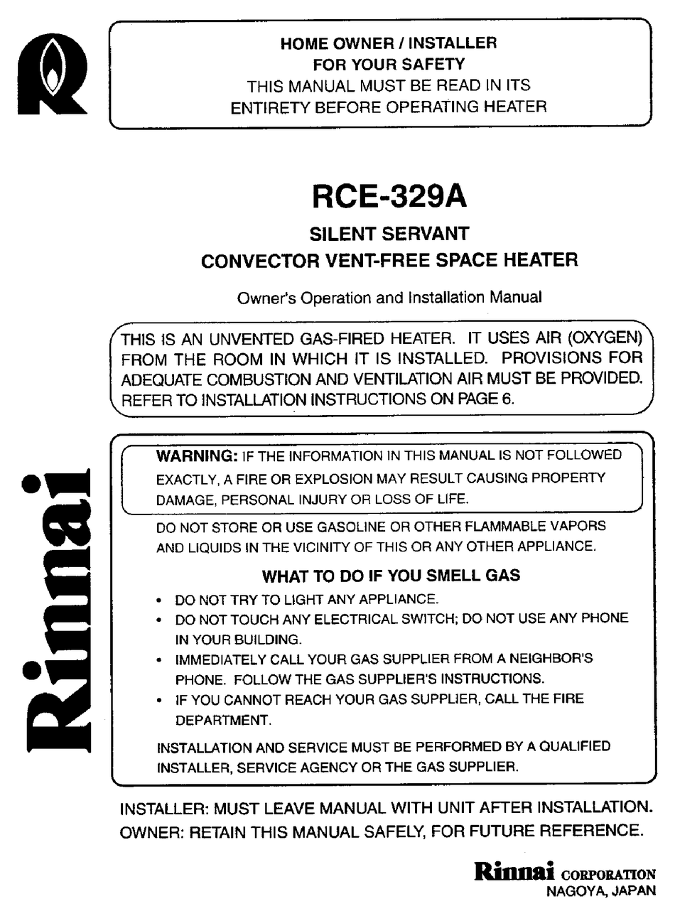Rinnai Rce 329a Owner S Operation And Installation Manual Pdf Download Manualslib