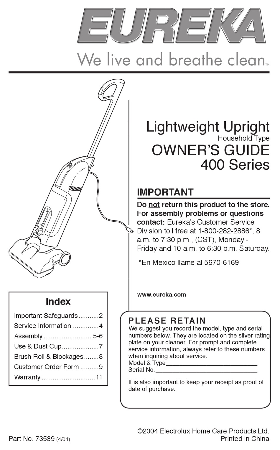 EUREKA 400 SERIES OWNER'S MANUAL Pdf Download | ManualsLib