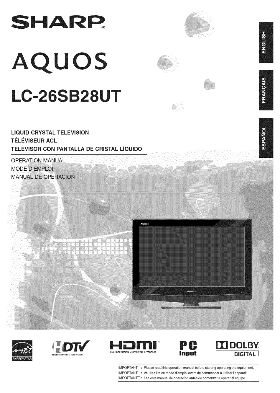 SHARP AQUOS LC-26SB28UT OPERATION MANUAL Pdf Download | ManualsLib